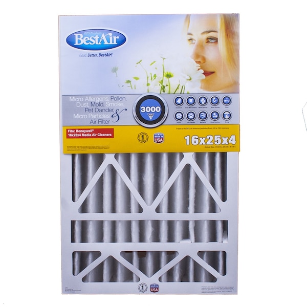 Bestair 25 in. W X 16 in. H X 4 in. D 13 MERV Pleated Air Filter 1 pk HW1625-13R - main